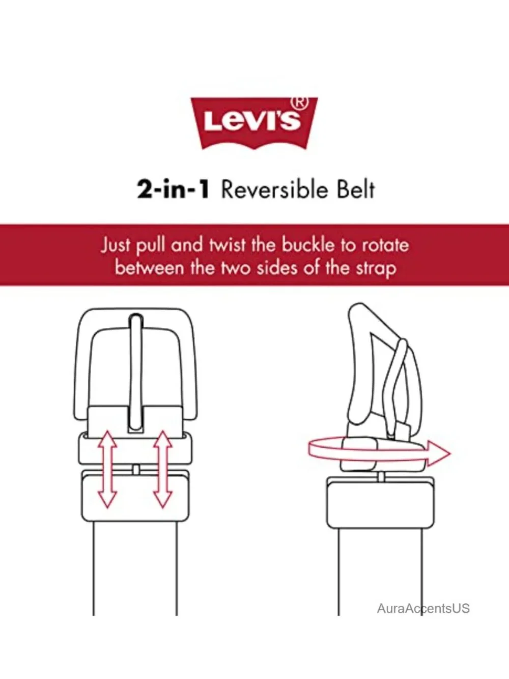 Reversible Western Buckle Casual Belt with Leather and PU